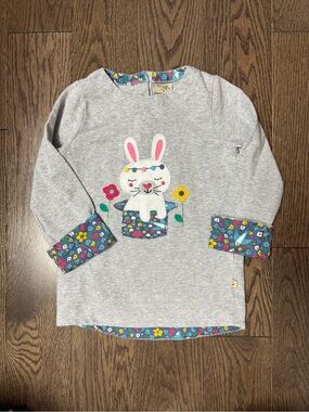 Gray Bunny Applique Long Sleeve Top with Floral Trim